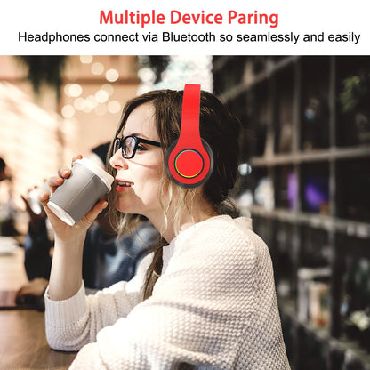 Foldable Over-Ear Bluetooth Singular Wireless Headphones with Mic, Red