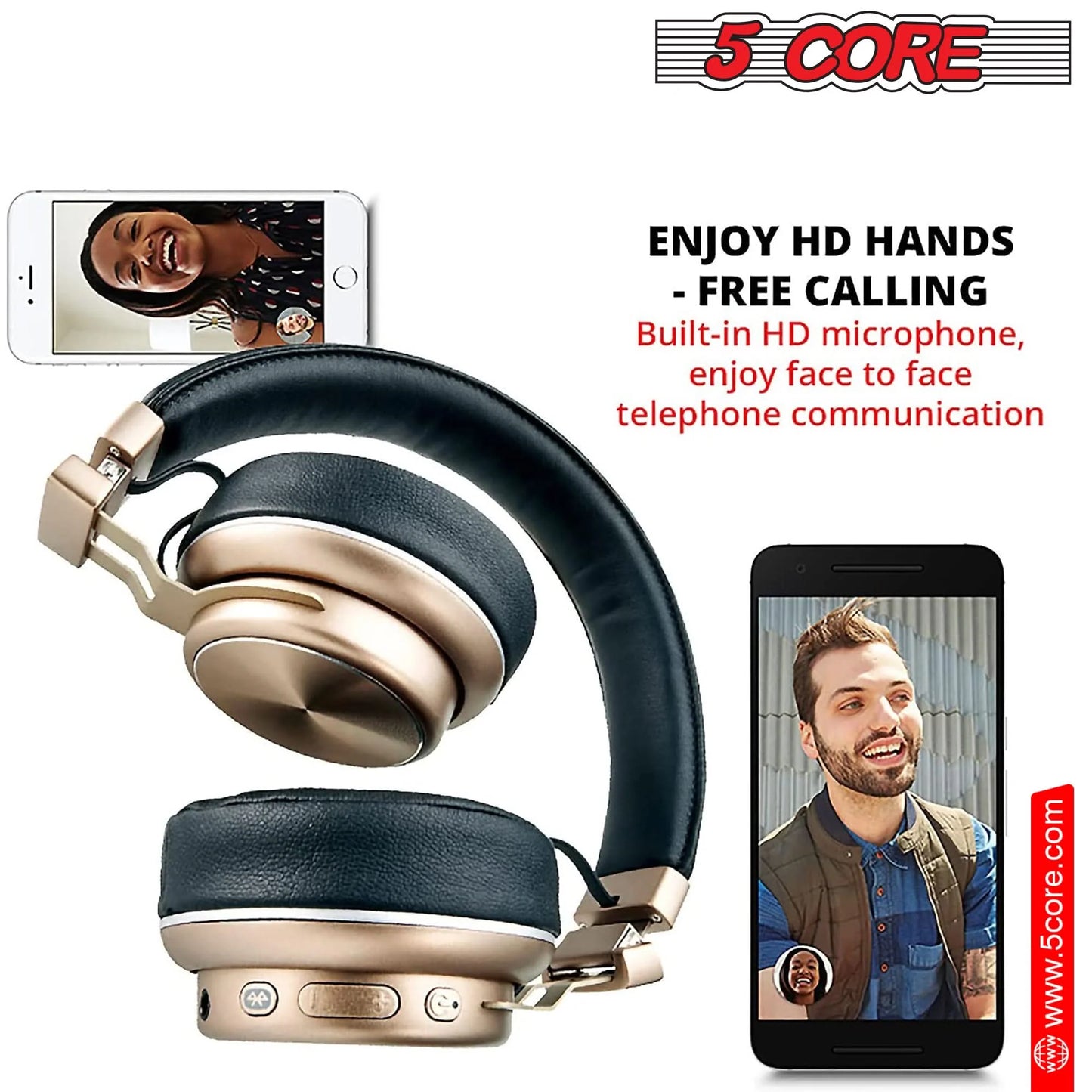 5 CORE Over-Ear Bluetooth Headphones with Noise Cancelling, Stereo Sound, Padded Ear Cups, and Adjustable Headband