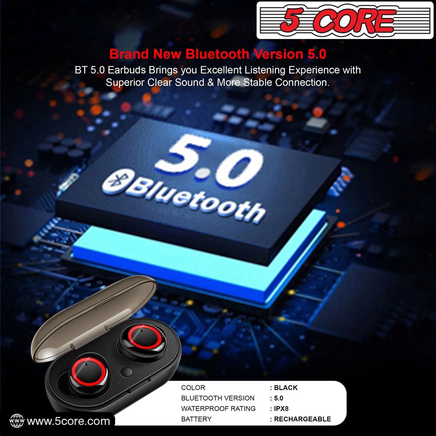 5 Core Mini Bluetooth Wireless Earbuds with Noise Cancelling Technology