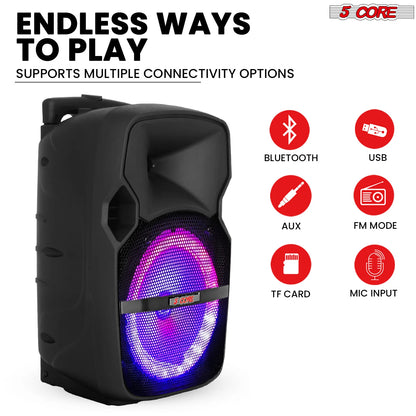 5Core 10-Inch Portable PA Bluetooth Party Speaker with Karaoke Functionality and Two Wireless Microphones