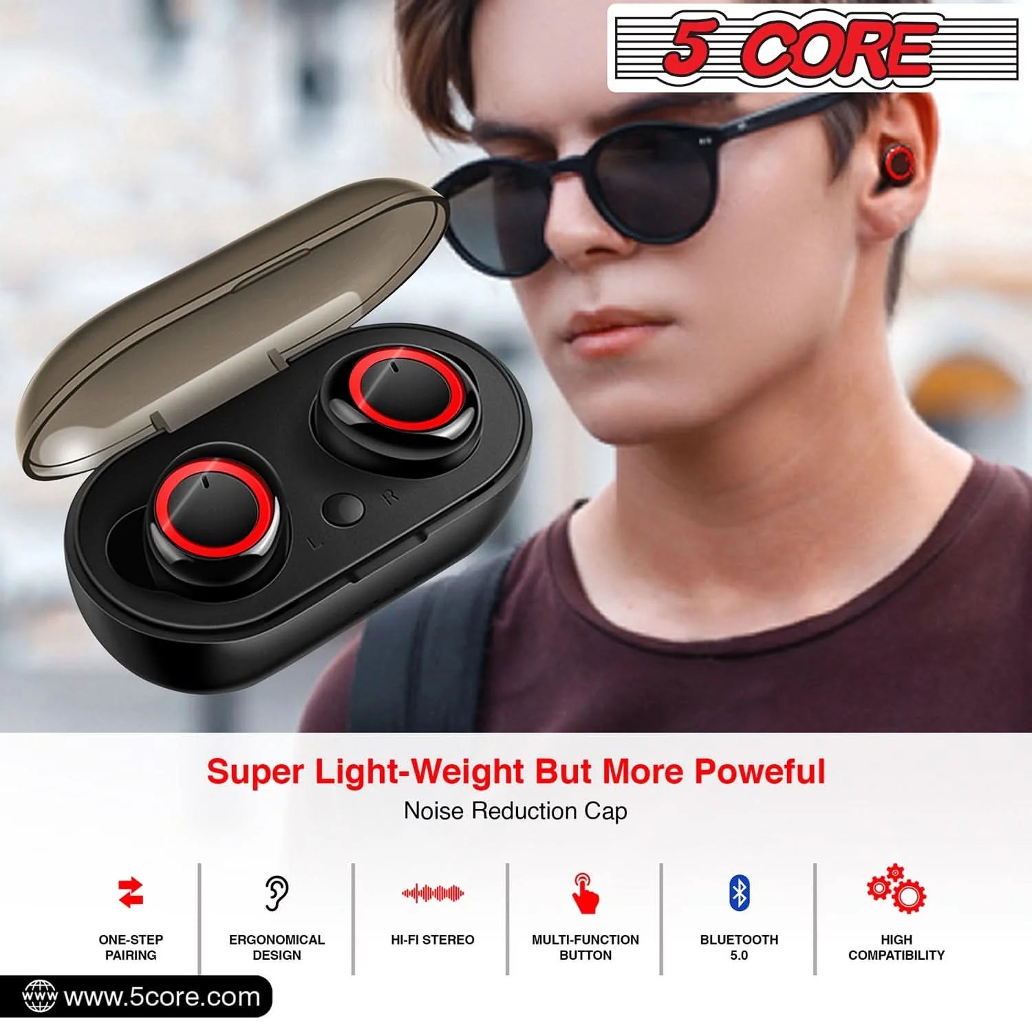 5 Core Mini Bluetooth Wireless Earbuds with Noise Cancelling Technology