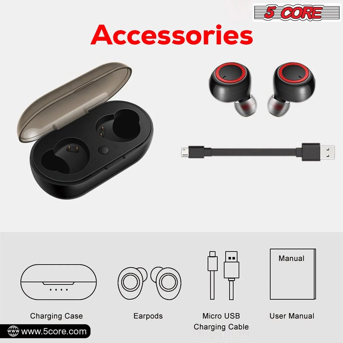 5 Core Mini Bluetooth Wireless Earbuds with Noise Cancelling Technology