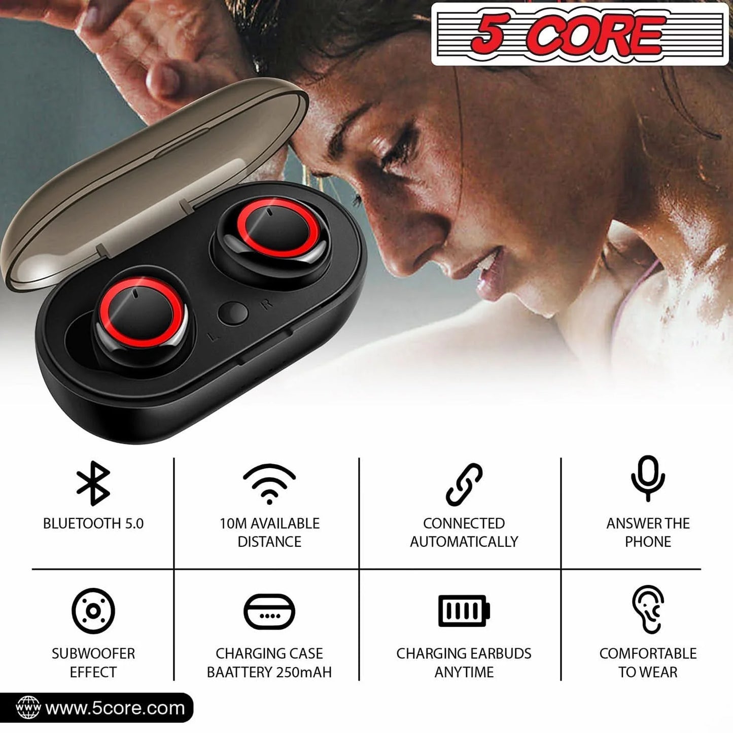 5 Core Mini Bluetooth Wireless Earbuds with Noise Cancelling Technology