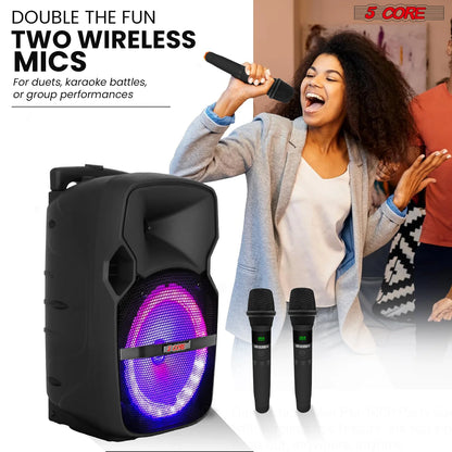 5Core 10-Inch Portable PA Bluetooth Party Speaker with Karaoke Functionality and Two Wireless Microphones