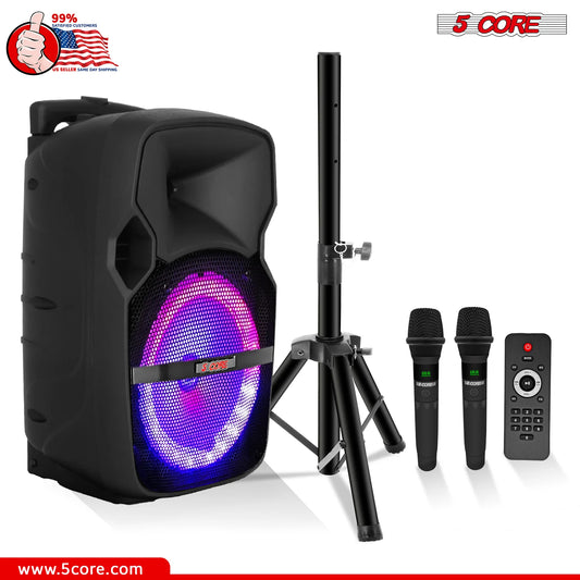 5Core 10-Inch Portable PA Bluetooth Party Speaker with Karaoke Functionality and Two Wireless Microphones